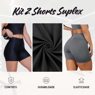 Kit 2 Shorts Legging Suplex Feminino Curto Fitness Academia Meia Coxa Liso Cós Alto em Oferta na Shopee