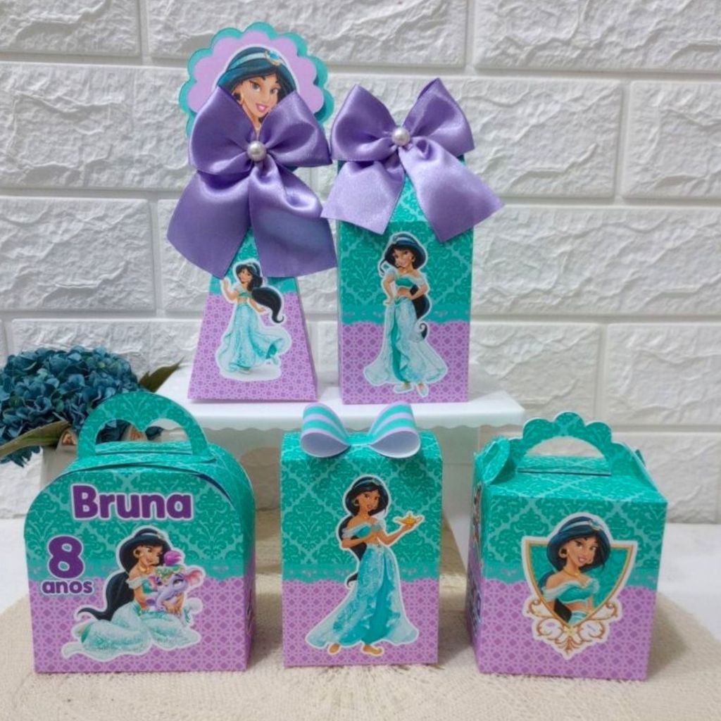 PEGUE E MONTE Kit Personalizados Princesa Jasmine Lembrancinhas Festa Aniversário