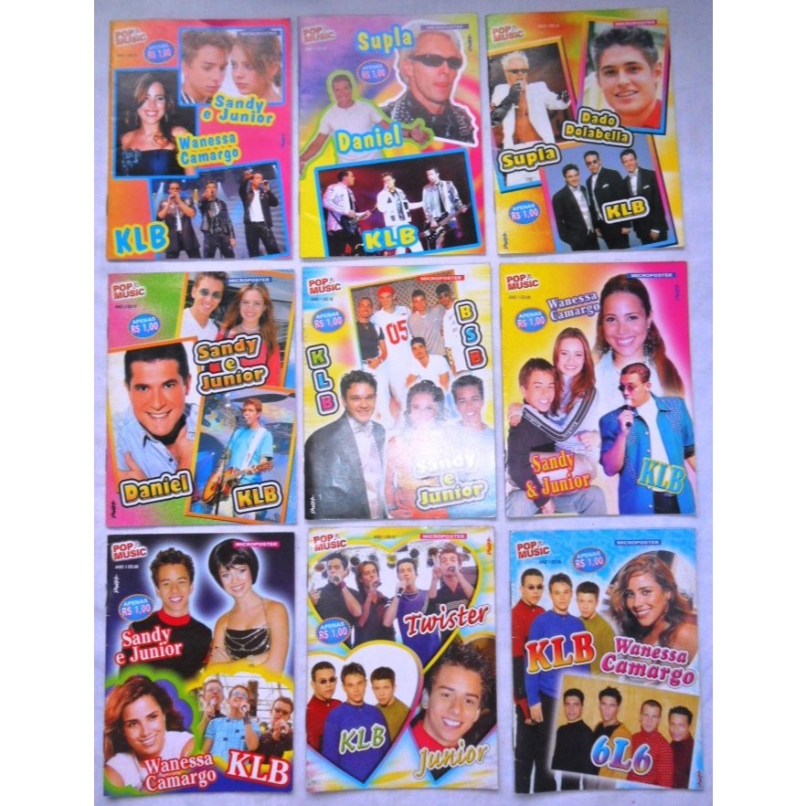 MINI REVISTAS POP MUSIC -KLB DANIEL SANDY E JUNIOR SUPLA WANESSA CAMARGO TWISTER  BSB 6L6 9 UNIDADES