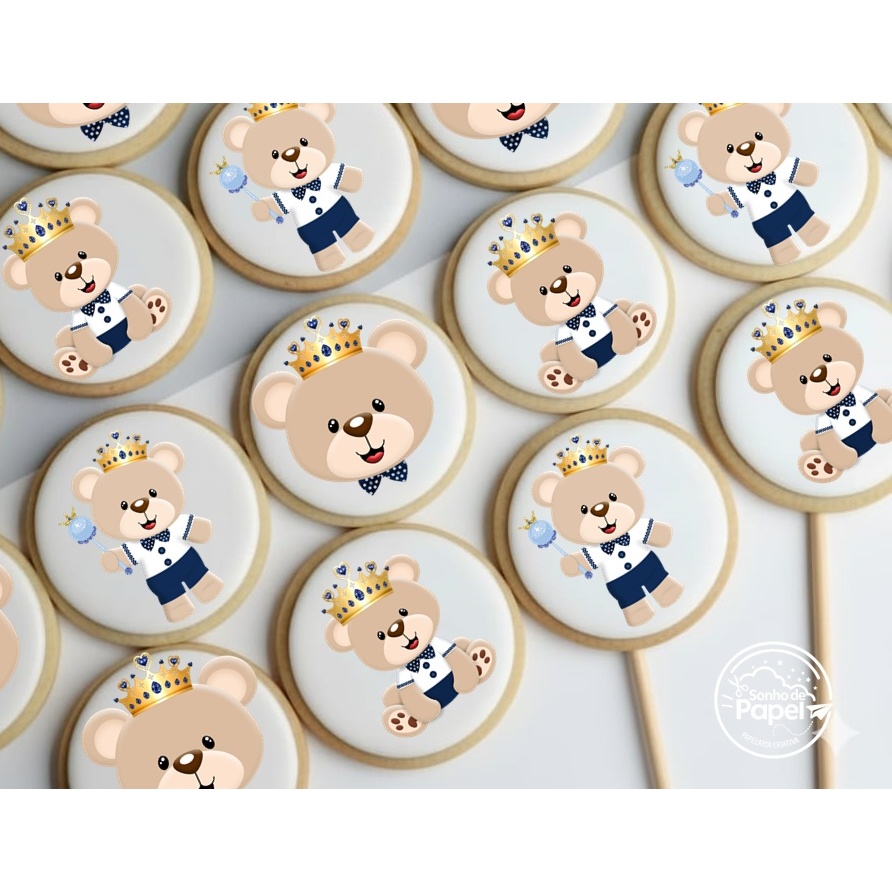 Papel Arroz para Pirulitos, Biscoitos, Suspiros e Cupcakes/ Ursinho Realeza/ Ursinho baloeiro/ Chá revelação Ursinho/ 20