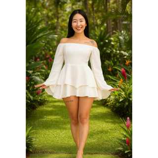 vestido macaquinho manga longa de campainha em Oferta na Shopee