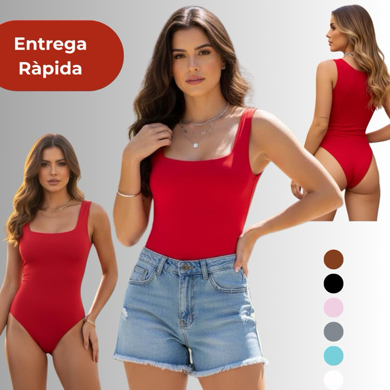 Body Regata Decote Quadrado Forro Duplo Suplex Premium Moda Blogueira Casual Elegante