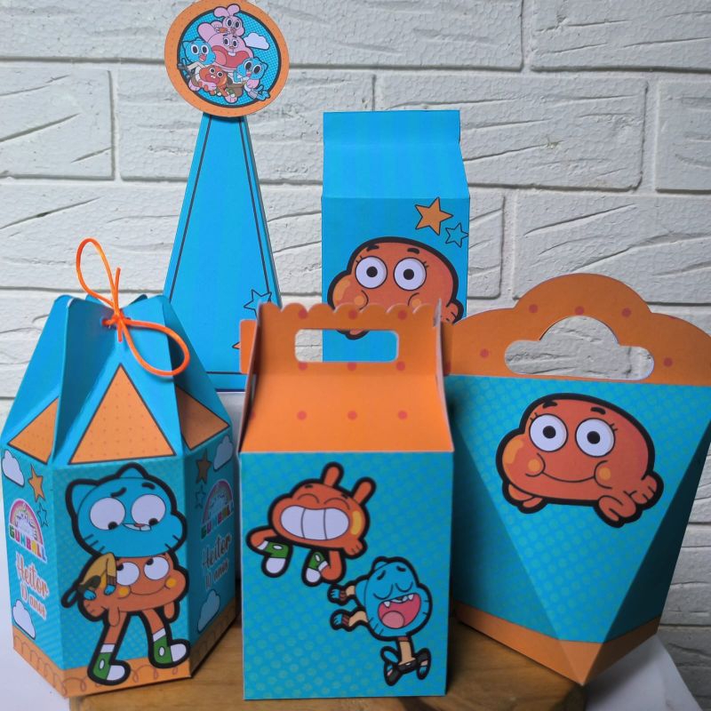 Caixinhas Gumball Caixinhas para decoração e lembrancinha de aniversário infantil - Pegue e Monte