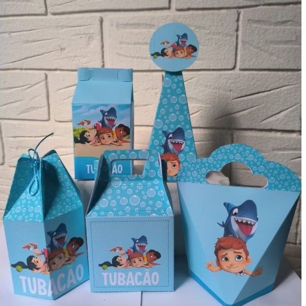 Caixinhas TUBACÃO MENINO - Caixinhas para decoração e lembrancinha de aniversário infantil - Pegue e Monte