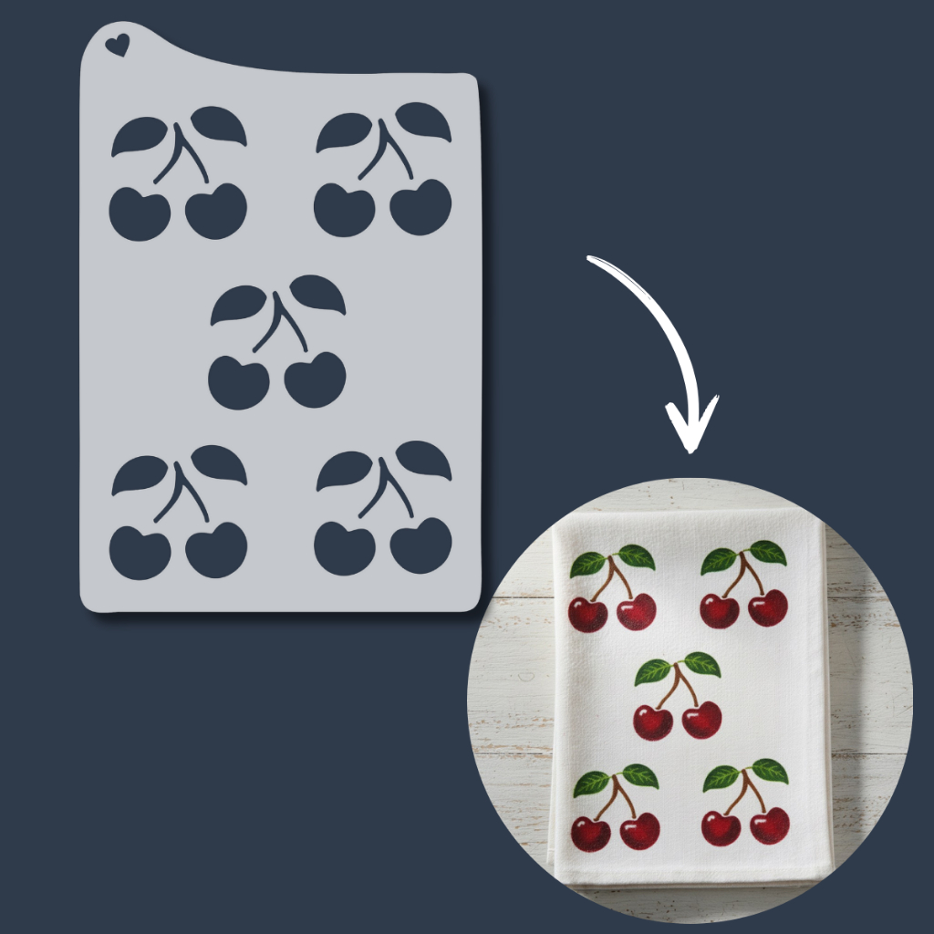 Stencil Cerejas Molde para Pintura Frutas Cerejinhas para Artesanato, Tecido, Mdf, Decoração Cozinha