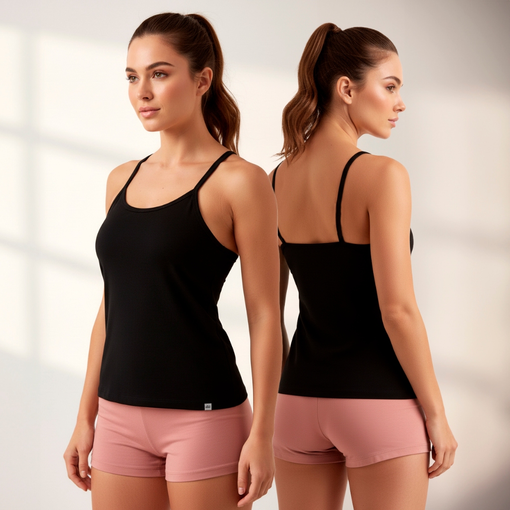 Camiseta Feminina Alça Fina Fitness & Casual em Viscose com Elastano Confortável e Ajustada