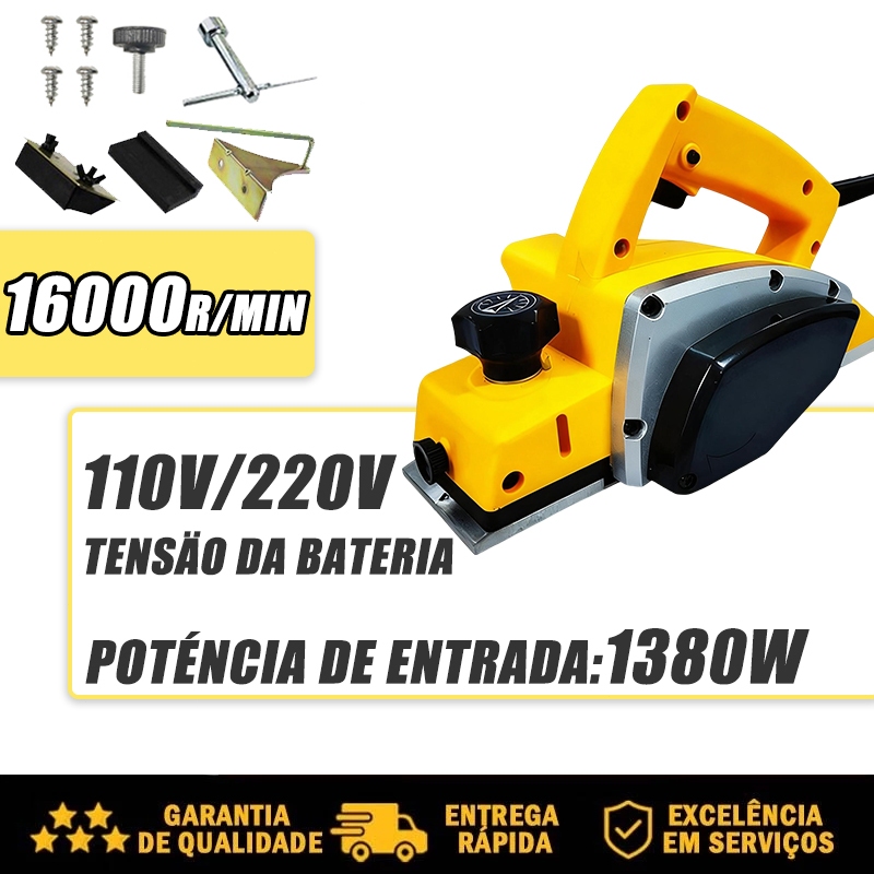 Plaina Elétrica Industrial 1380W 16500rpm Profissional Para Madeira 110V/220V