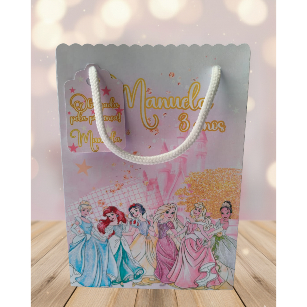 Sacolinha Personalizada Lembrancinha Princesas Aquarela