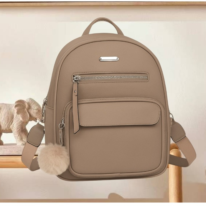 Mochila Bolsa Feminina Media Pequena Couro Sintético Com Chaveiro Pra Viagem Passeio C-42 em Oferta na Shopee