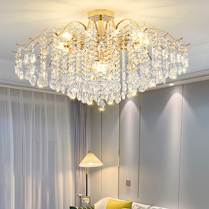 Lustre de cristal luxuoso para salas de estar grandiosas Iluminação para quartos Novos acessórios para salas de jantar