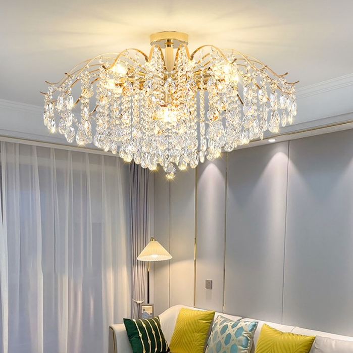 Lustre de cristal luxuoso para salas de estar grandiosas Iluminação para quartos Novos acessórios para salas de jantar