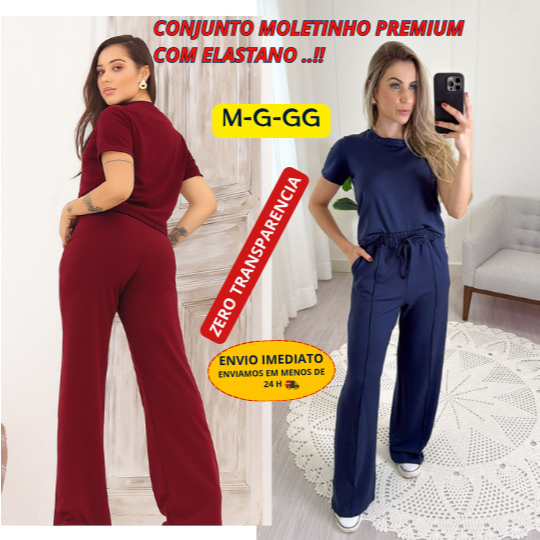 Conjunto Femenino Calça Pantalona + Blusa Tecido Moletinho Premium em Tamanhos M-G-GG em Oferta na Shopee