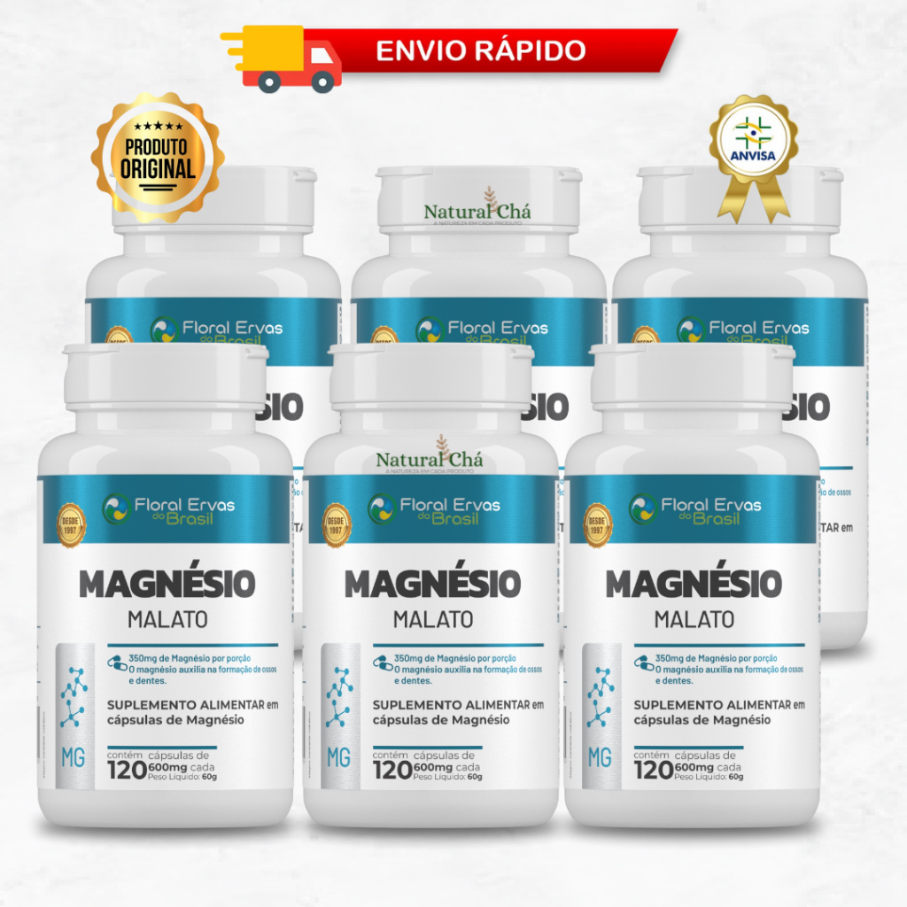 Magnésio Malato Floral Ervas Alta Pureza e Absorção Eficiente Saúde e Disposição Diária - KIT 2 a 6