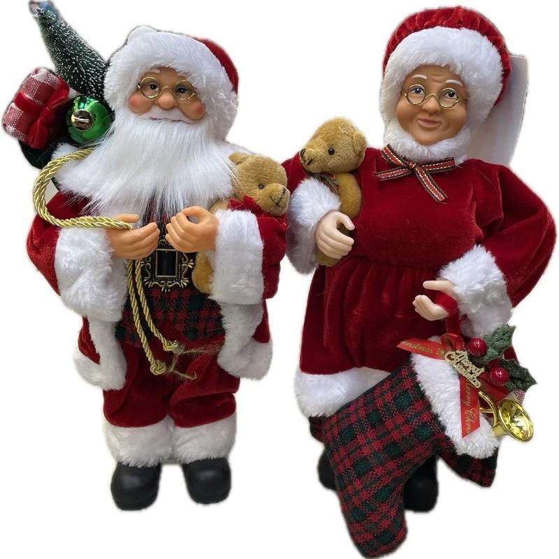 KIT Casal Boneco Papai Noel E Mamãe Noel Decoração Natal 30cm