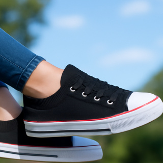 Tenis Feminino Branco Star meia All Preto Casual Passeio Escola em Oferta na Shopee