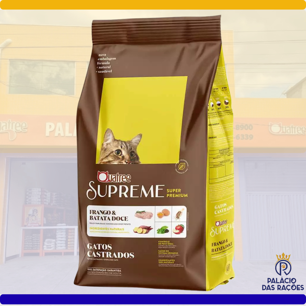 Ração Quatree Supreme para Gatos Castrados sabor Frango e Batata Doce 10.1 Kg