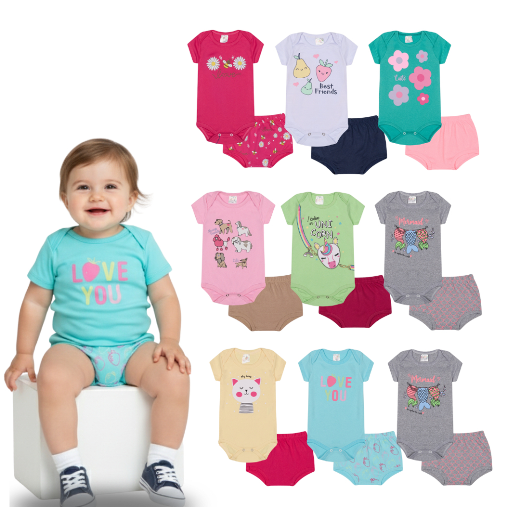 Kit Body Bebe Menina Manga Curta Verao Conjunto Roupa Infantil em Algodao em Oferta na Shopee