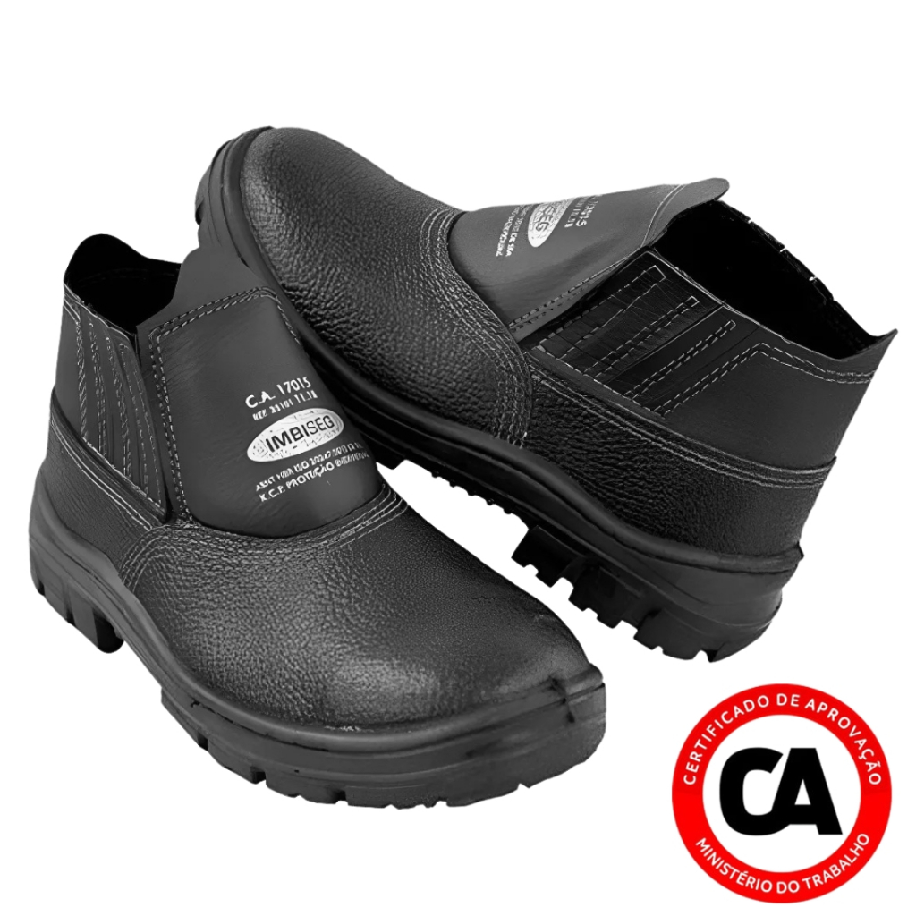 Bota De Segurança Trabalho Resistente Com C.A Couro Bico PVC Unissex Butina Antiderrapante Obras