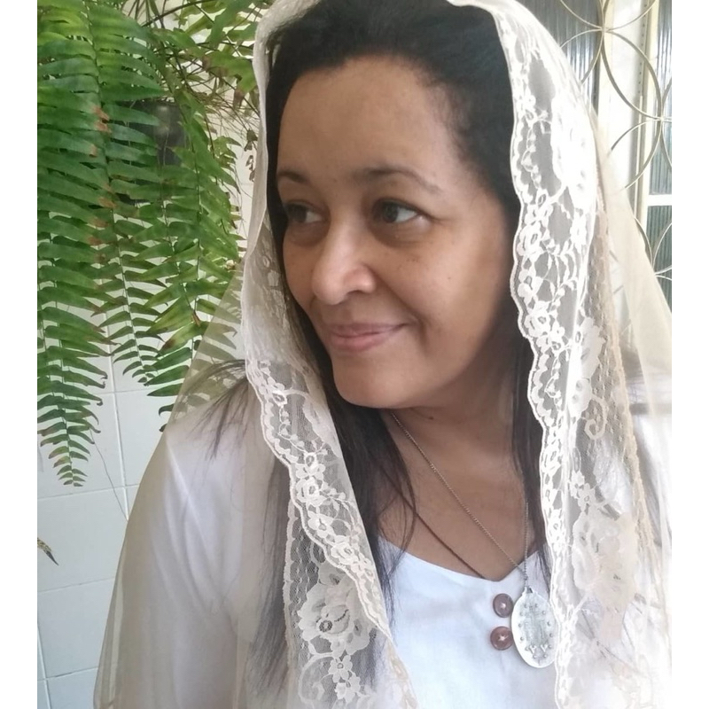 Lenço católico com renda Especial Santa Helena Cristal Lindo véu com presilha e saquinho porta véus
