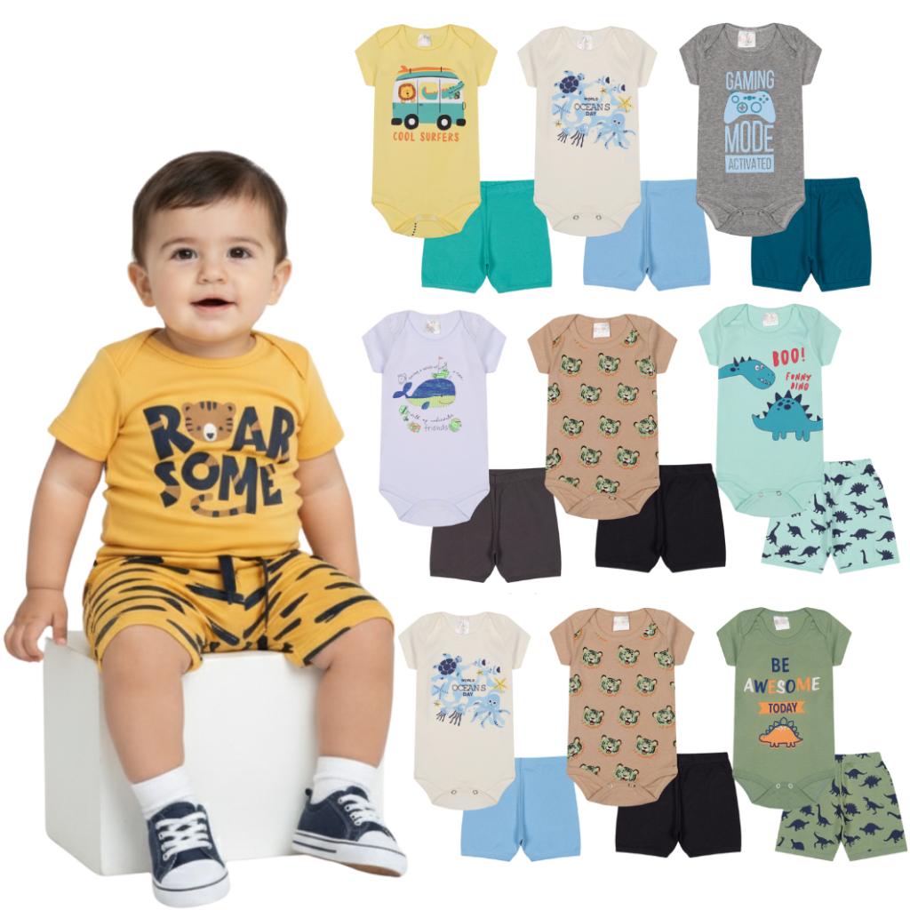 Kit Body Bebê 10 Peças Conjunto Roupa infantil Algodão Menino em Oferta na Shopee
