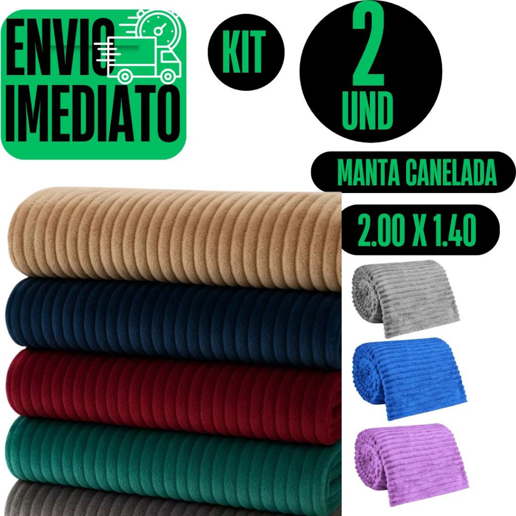 Kit 2 Manta Canelada Multiuso 2,00 m x 1,40 m Alto relevo Várias Cores GR154 em Oferta na Shopee