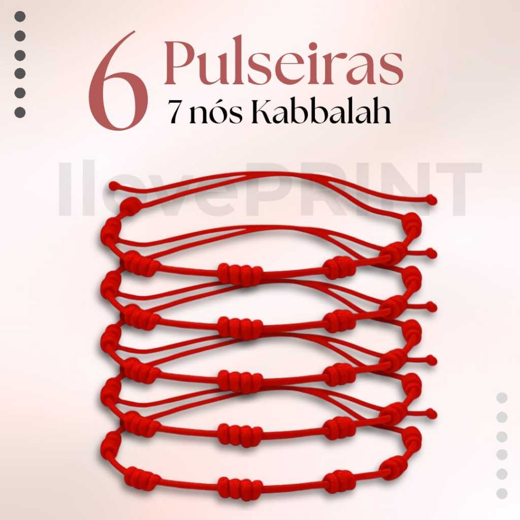 Kit 6 Pulseiras Vermelha 7 nós Kabbalah para proteção e sorte