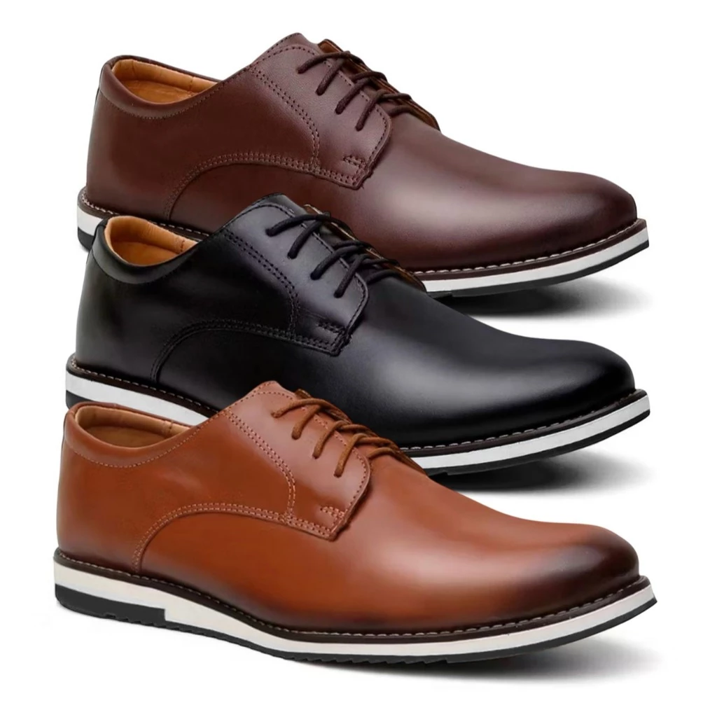 Kit 3 Pares De Sapato Social Masculino Oxford Derby Estiloso Ideal Para o Dia Dia Lançamento Promoção — imagem 1