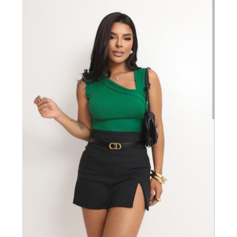 Blusa Regata Feminina Canelada Decote Cruzado Tendência Verão
