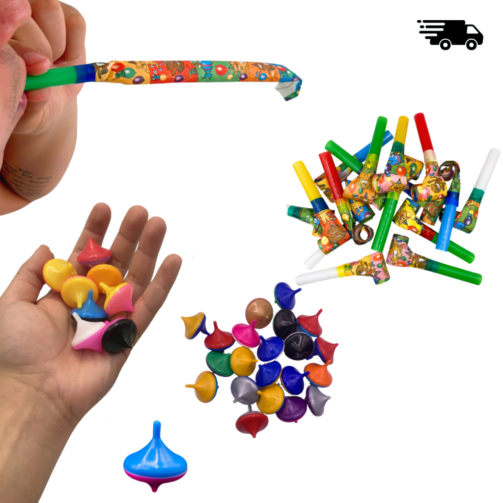 Kit 50 Línguas de Sogra e Pião Festa Aniversário Brinquedo Lembrancinha Dia das Criança Natal Doação
