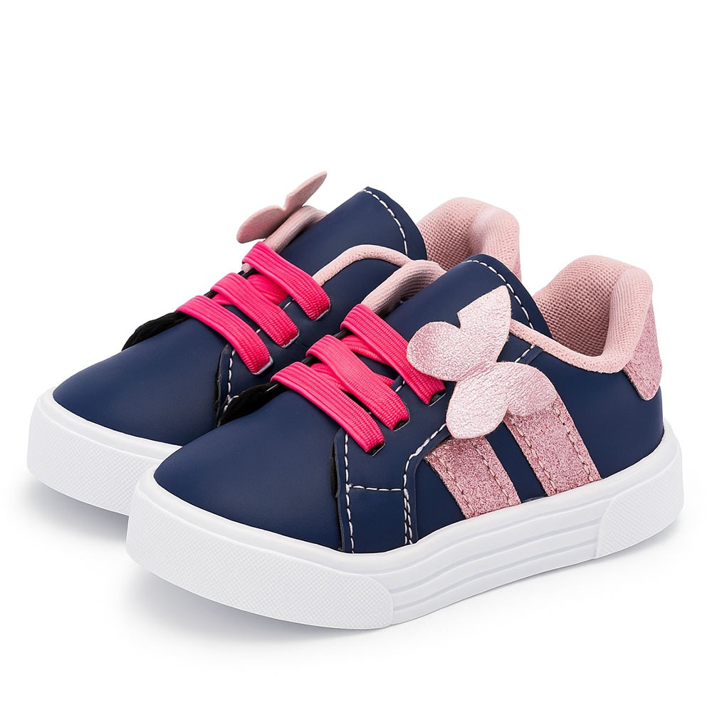 Tenis de Menina Borboleta Glitter Azul Marinho Delicado Estiloso Escolar Moda em Oferta na Shopee