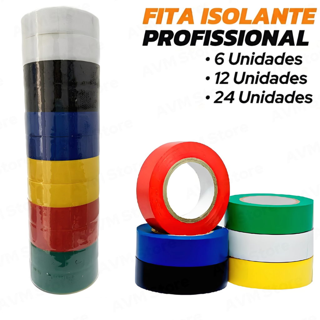Kit Jogo De Fita Isolante Colorida Profissional Anti-Chamas Para Eletricista 6, 12 e 24 Unidades em Oferta na Shopee