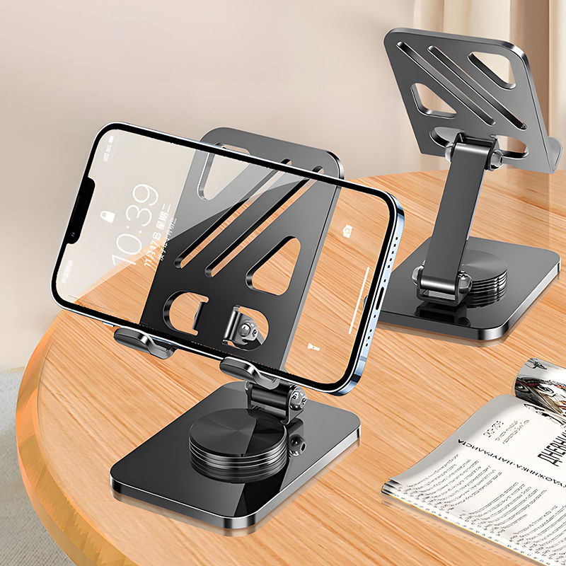 Suporte Alumínio de Mesa Base Rotatória Ajustável 360º Para Smartphones e Tablets -V8
