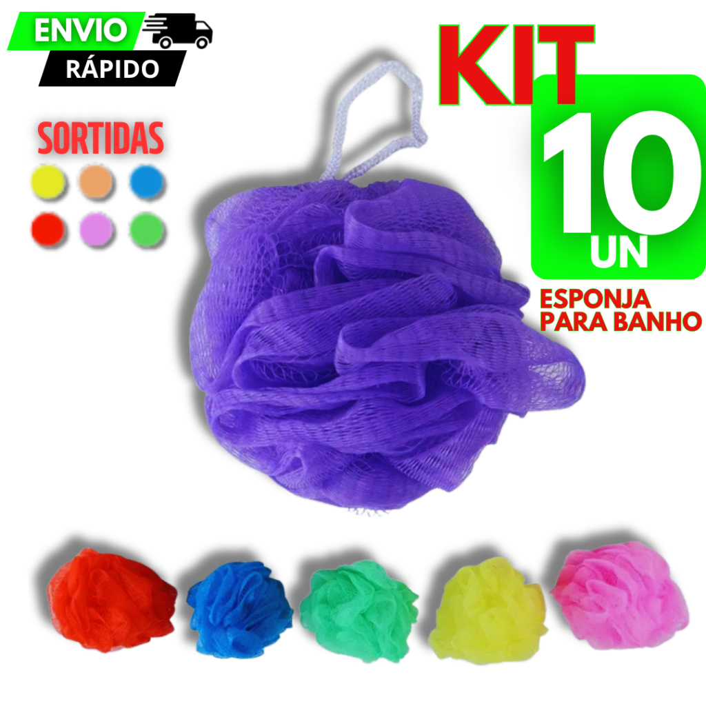 Kit 10/8/4/2 Bucha Banho Premium Relaxante Esponja Nylon Cordinha Qualidade Cores Sortidas Durável em Oferta na Shopee