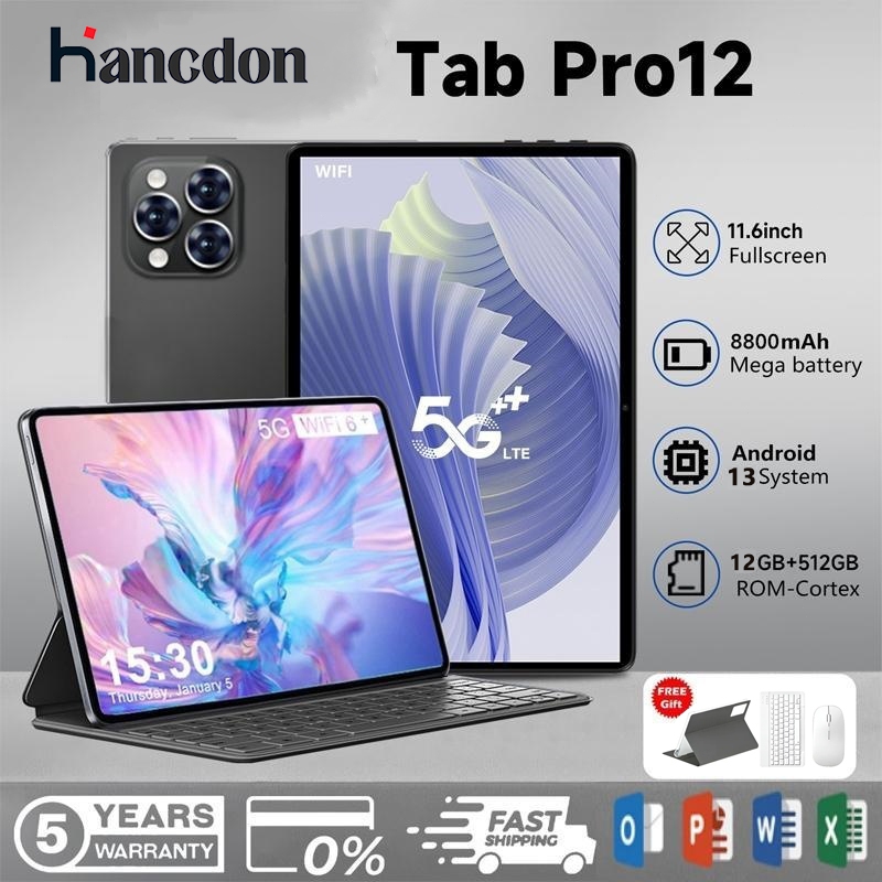 [ GratuitoTeclado Mouse Case ] Hancdon Tablet Android Pro12 RAM 12GB 512GB ROM Tela Full Screen Tablet PC 11,6 Polegad