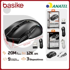 Basike Mouse Sem Fio BLuetooth 12000DPI Ajustável 3 Modos，Mouse Gamer Ergonômico RGB para Notebook，PC e Teclado，MOU339