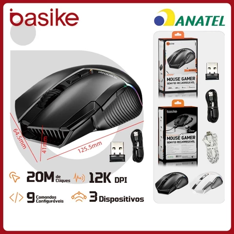 Basike Mouse Sem Fio BLuetooth 12000DPI Ajustável 3 Modos，Mouse Gamer Ergonômico RGB para Notebook，PC e Teclado，MOU339