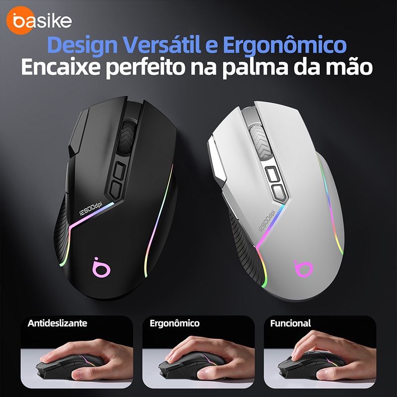 Mouse Gamer Sem Fio Bluetooth Ergonômico RGB 12000DPI Ajustável 3 Modos — foto 6