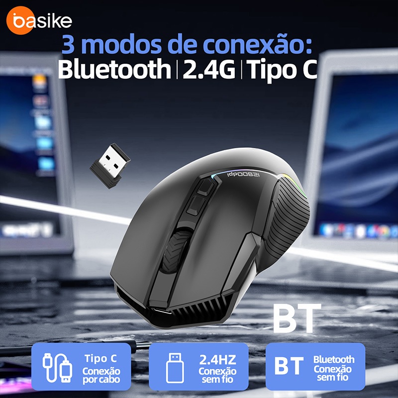 Mouse Gamer Sem Fio Bluetooth Ergonômico RGB 12000DPI Ajustável 3 Modos — foto 2