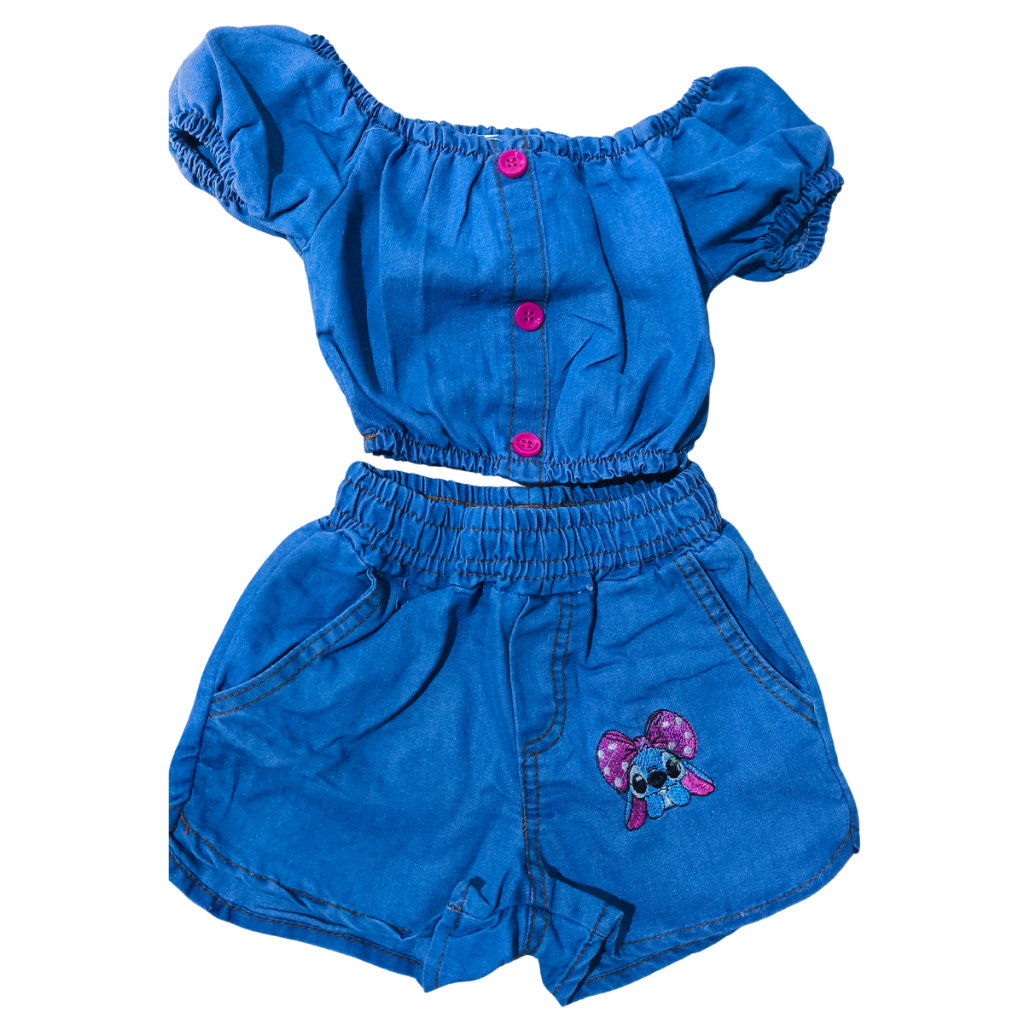 Conjunto Top e Short Jeans Infantil Menina Presente Aniversário Férias Shopping Verão Parque