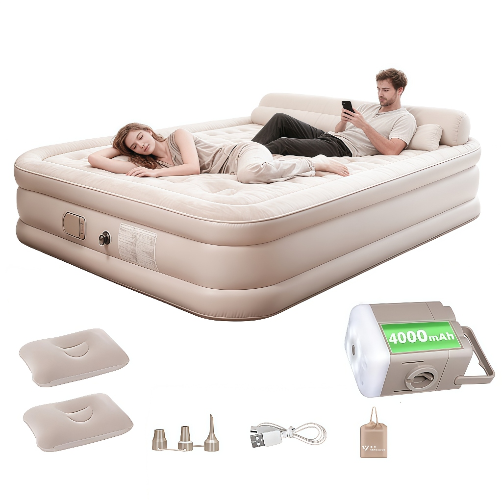Colchão Inflável Queen Casal 200CM Cama De Campanha Bomba Inflável Com Bateria De Lítio Integrada