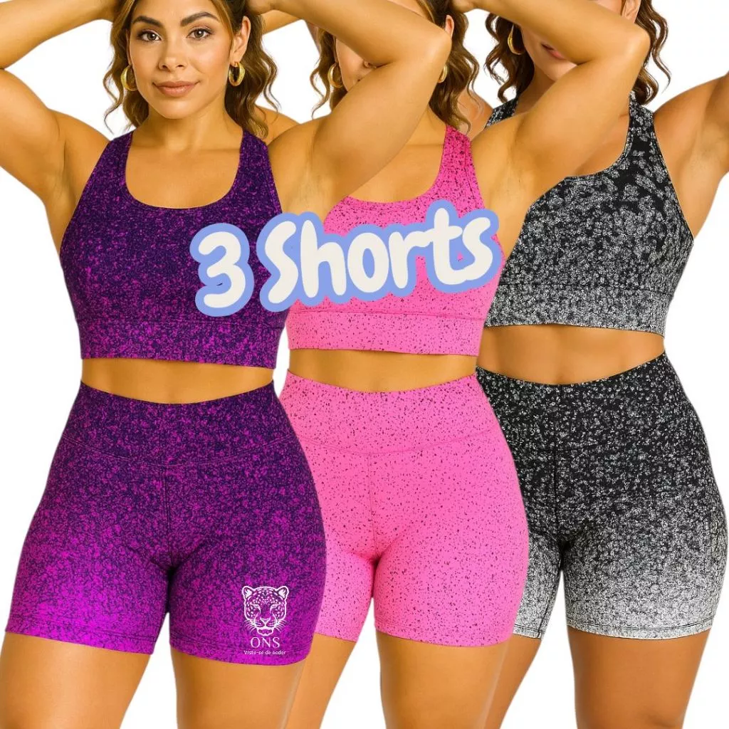 Kit 3 Shorts Feminino Academia Degradê Roupa Bermuda Fitness Cintura Alta Zero Transparência — imagem 1