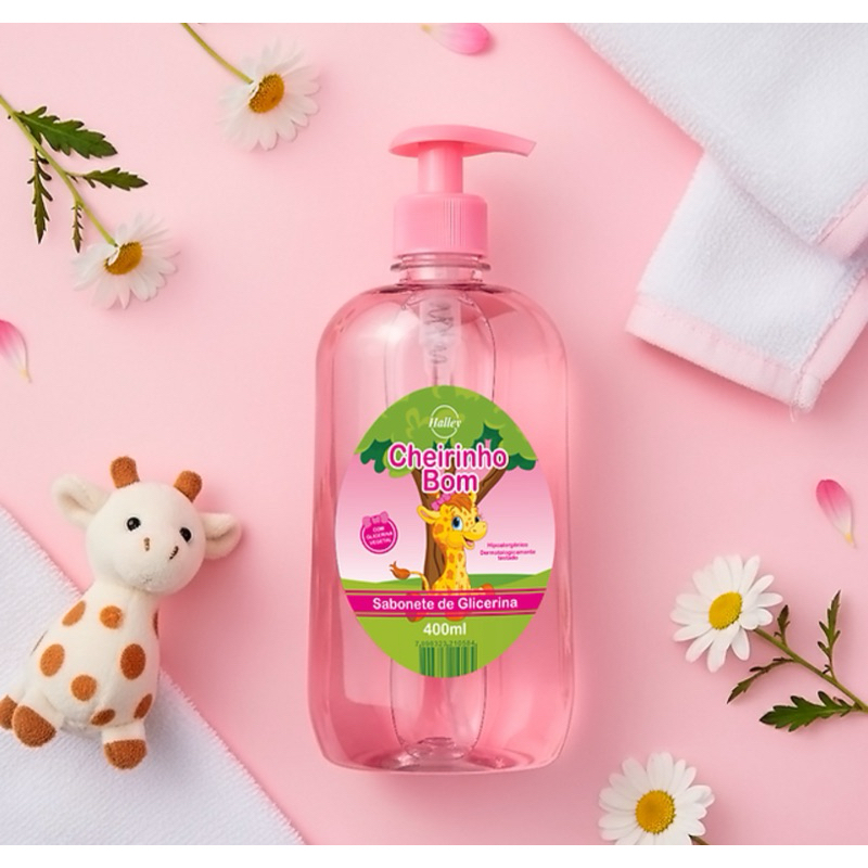 1 Frasco Sabonete infantil de Glicerina Cheirinho Bom Menina Hidratante Hipoalergenico Vegano Ph Pele Halley Baby 400 ml