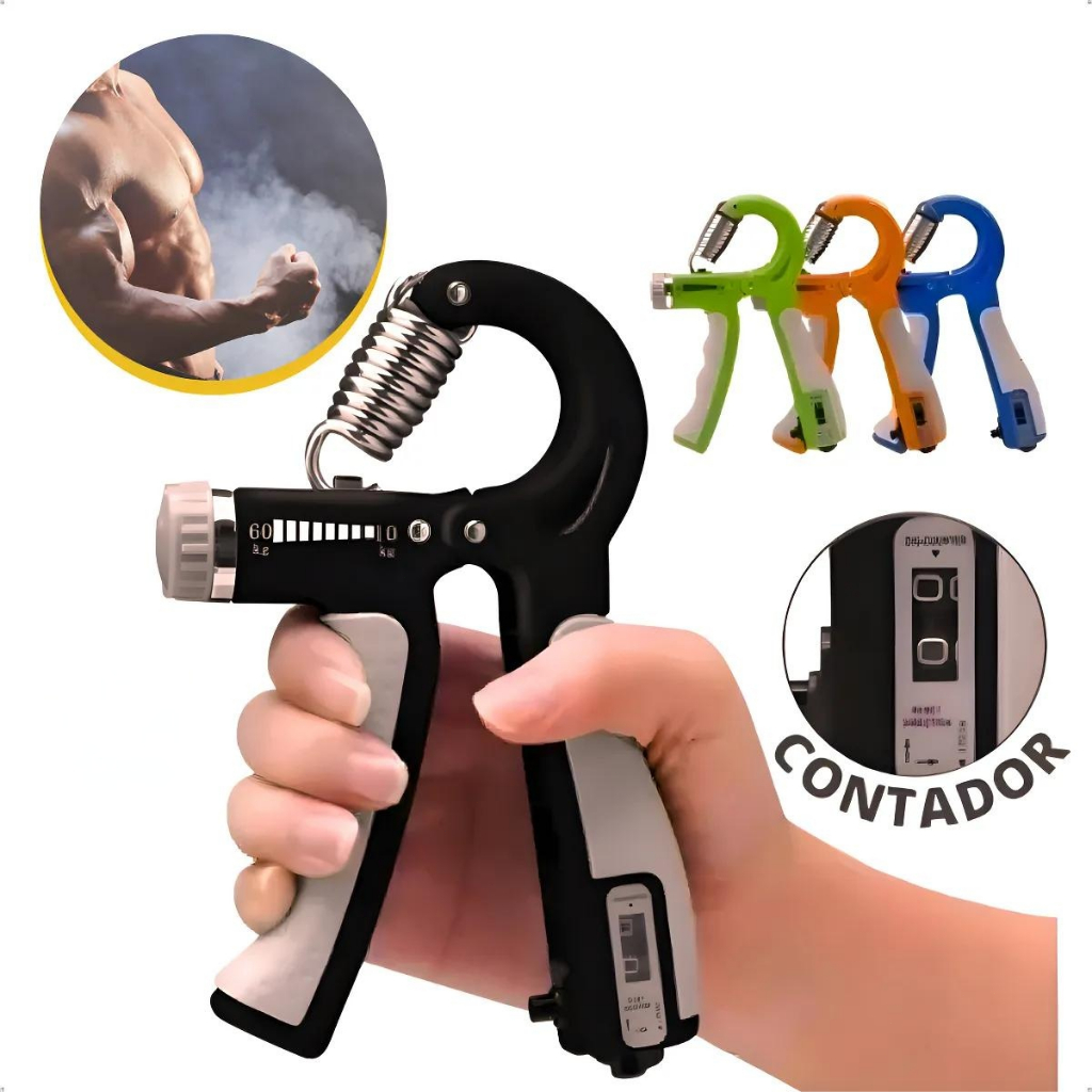 Hand Grip Ante Braço Punho Ajuste Peso Até 60 Kg C/ Contador Cor Preto