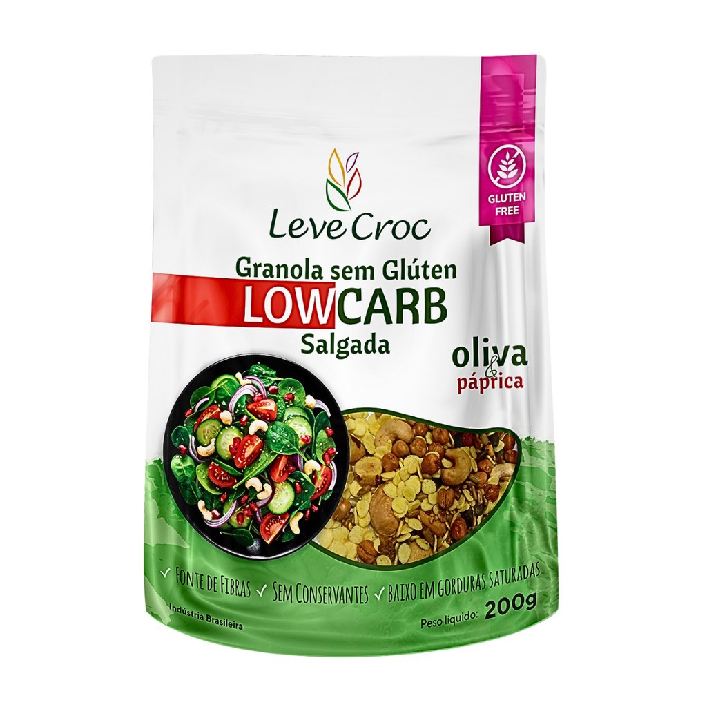 Granola Low Carb Salgada Sem Glúten Oliva E Páprica 200g - Leve Croc