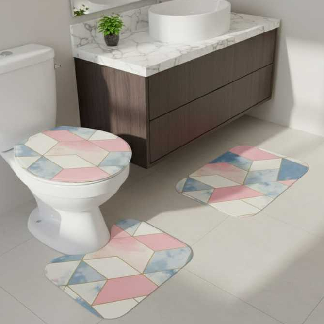 Jogo Kit Tapete Banheiro 3 Peças Antiderrapante Emborrachado Diversas estampas