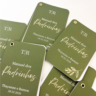 Manual Convite dos Padrinhos de Casamento personalizável kit c/dourado VERDE OLIVA em Oferta na Shopee