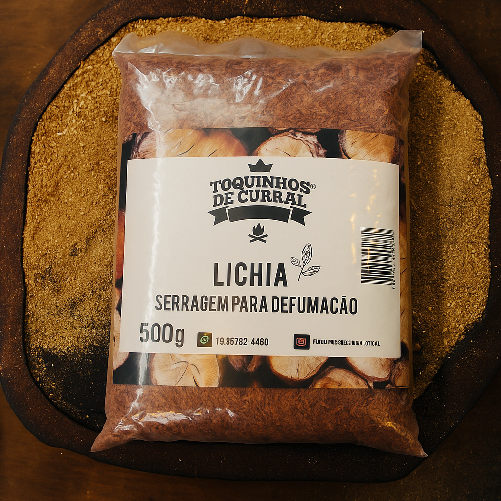 Serragem de Lichia para DefumaçãoToquinhos de Curral Ideal para Defumação Natural e Churrascos Gourmet 500g