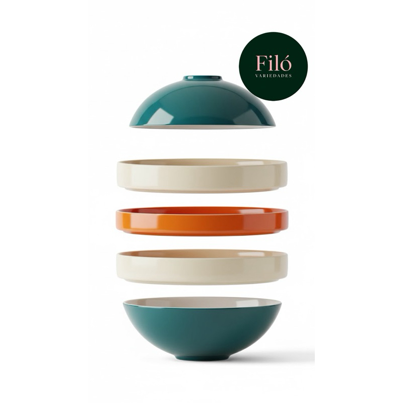 Lá Boule- conjunto composto por 5 peças empilháveis — sendo 2 travessas fundas e 3 travessas rasas