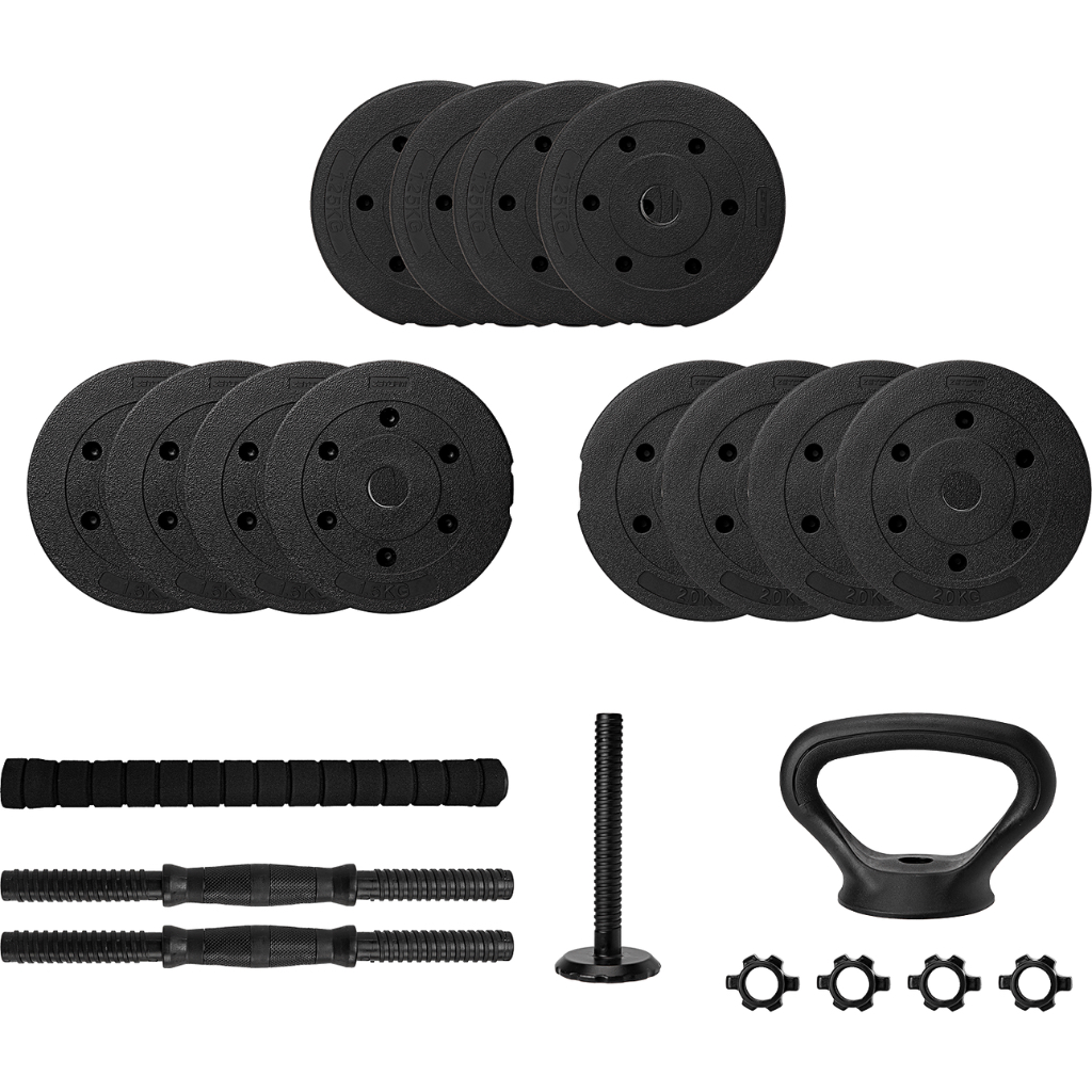 Kit Halteres Anilhas Barras e Kettlebell Ajustável BLACK - até 20kg  Treino completo em casa