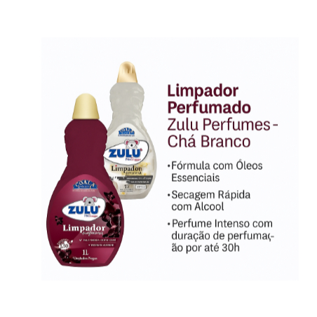 KIT LIMPADOR ZULU PERFUMADO ORQUIDEA NEGRA 1L + 1  LIMPADOR ZULU PERFUMADO CHA BRANCO 1LT